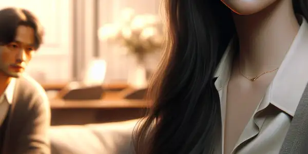 A tense emotional scene between a sister-in-law and brother-in-law in a cozy living room.