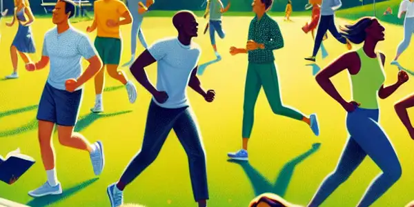 A vibrant park scene with diverse people enjoying activities that symbolize passion, energy, and renewal.<a href=