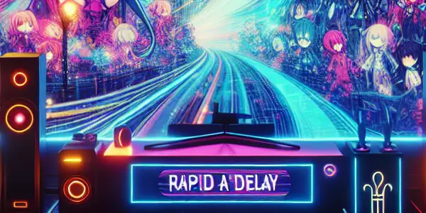 A futuristic living room with vibrant screens, modern gadgets, and neon lights, evoking anticipation and excitement.