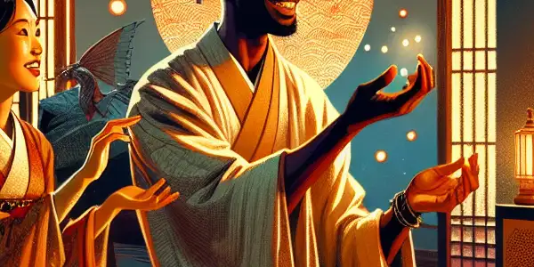 A cozy, intimate setting featuring a diverse couple playfully role-playing in a warm, safe atmosphere.