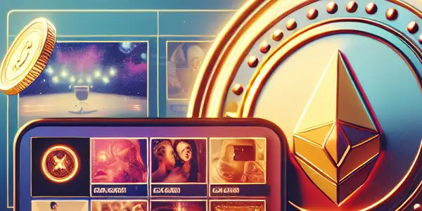 A modern digital interface showcasing vibrant adult content categories and virtual currency coins in a stylish ambiance.